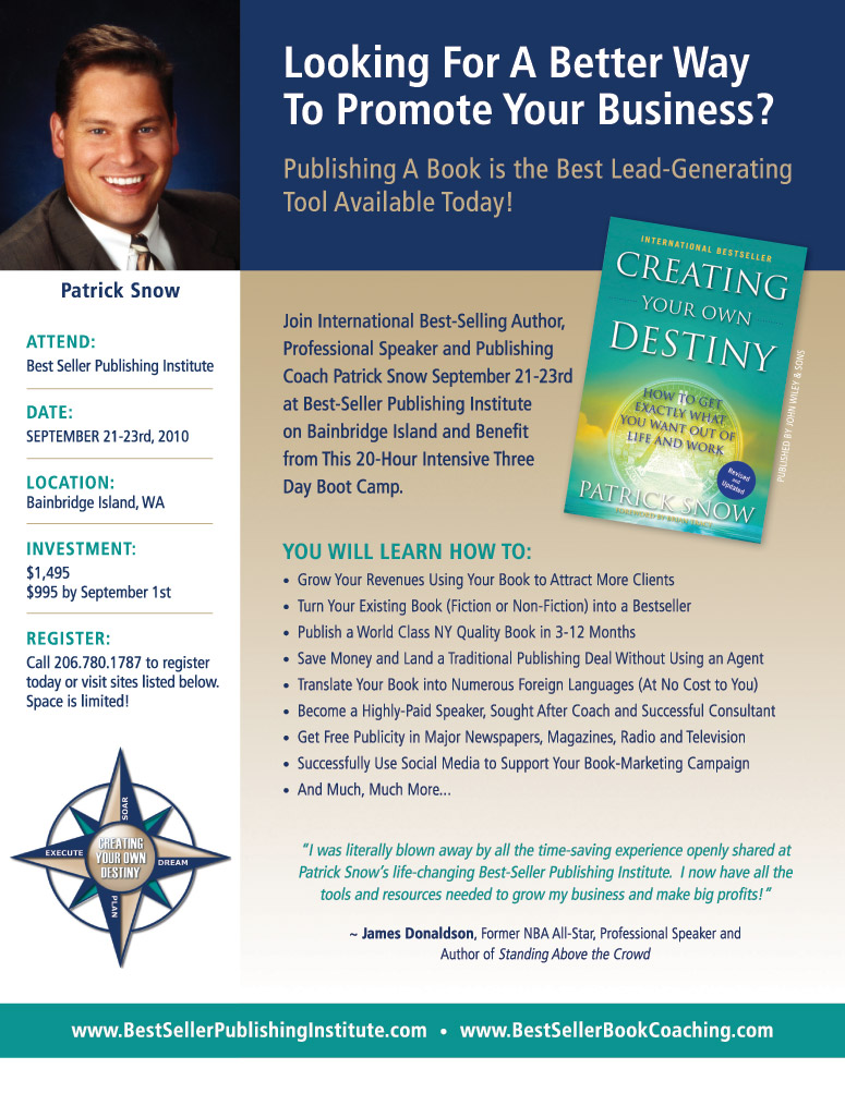 Best Seller Publishing Institute Flyer - September 21-23, 2010